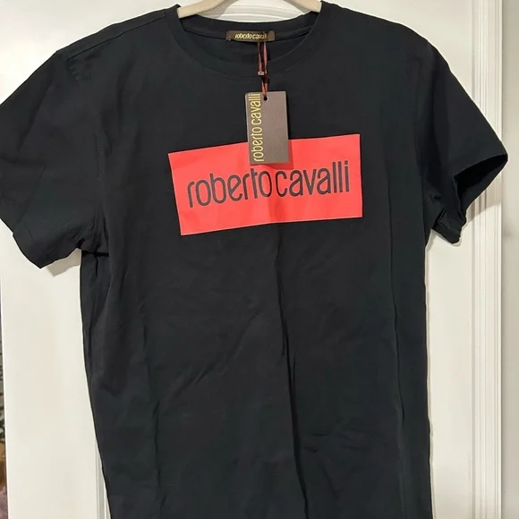Roberto Cavalli Black T-Shirt with Vibrant Red Accent - Picture 1 of 1